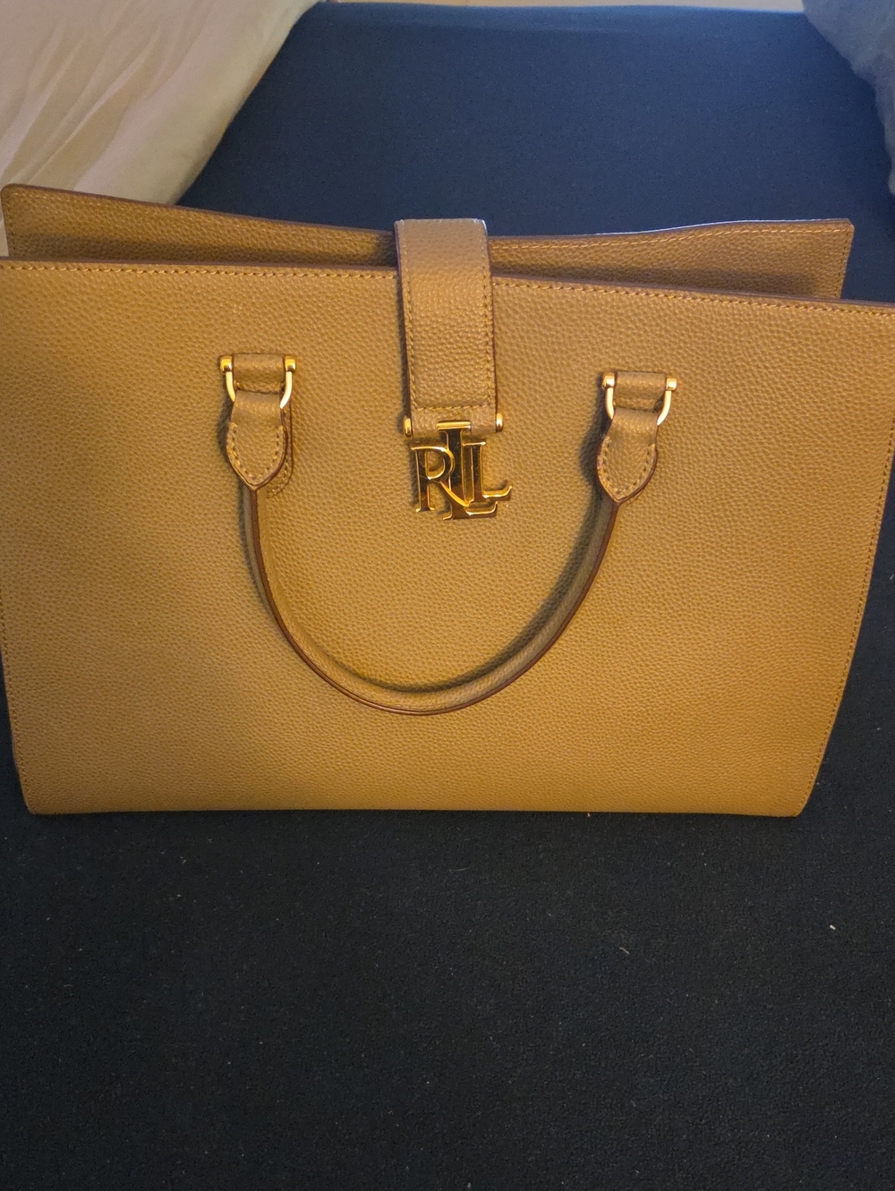 Lauren Ralph Lauren Carrington Brigitte Large Leather Tote – Falcon Grey / Taupe